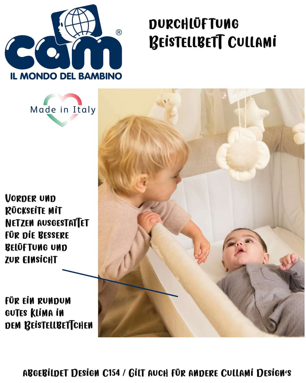 925-T163 CAM 2 in 1 Beistellbett - Babywiege CULLAMI | praktisch - schön, antracite con stelline / Anthrazit mit Sternen
