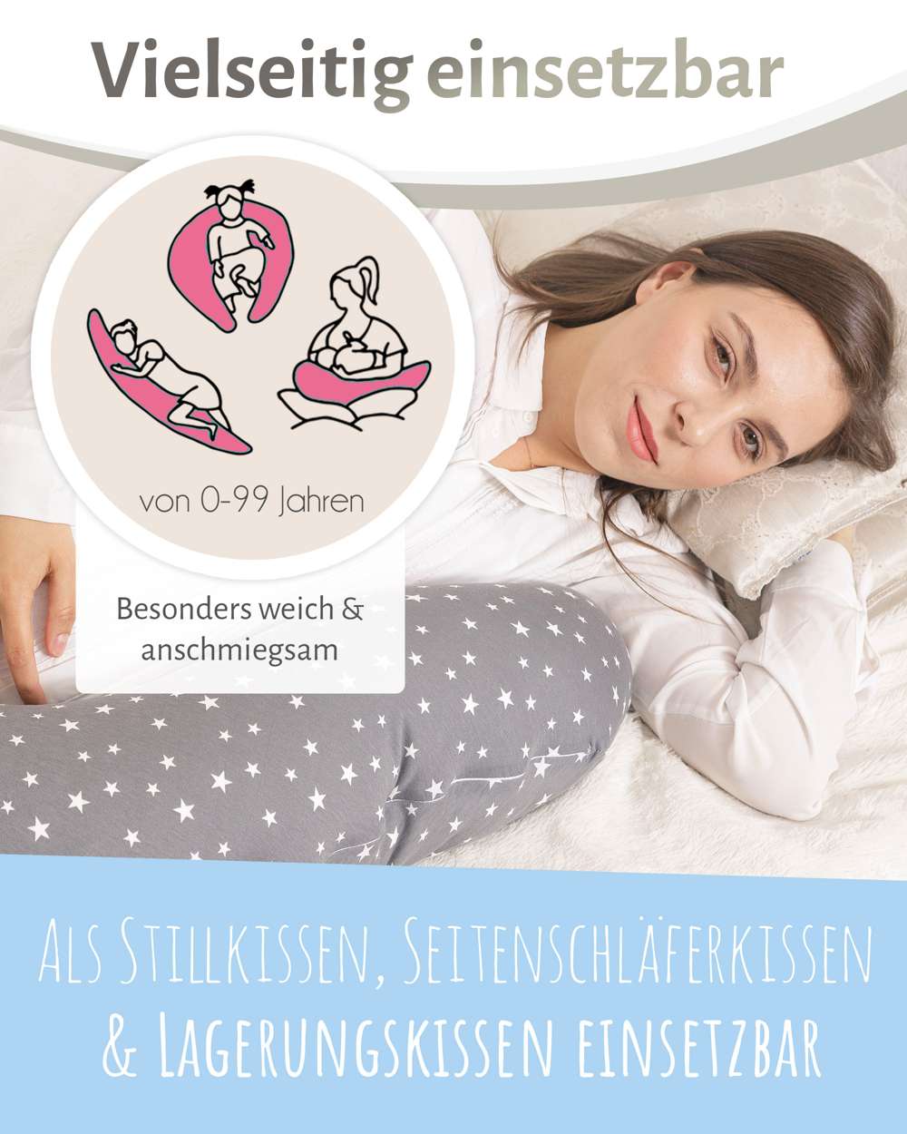 pic Bear Stillkissen Medium 170 cm, Sterne weiss citadel