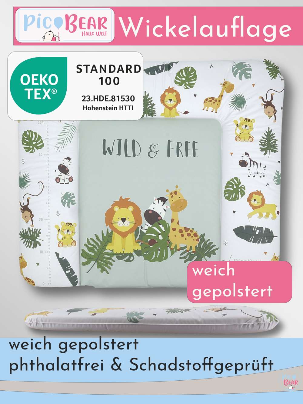 607-A121 pic Bear weiche Wickelauflage HONEY 85 x 72 cm, Wild - Free