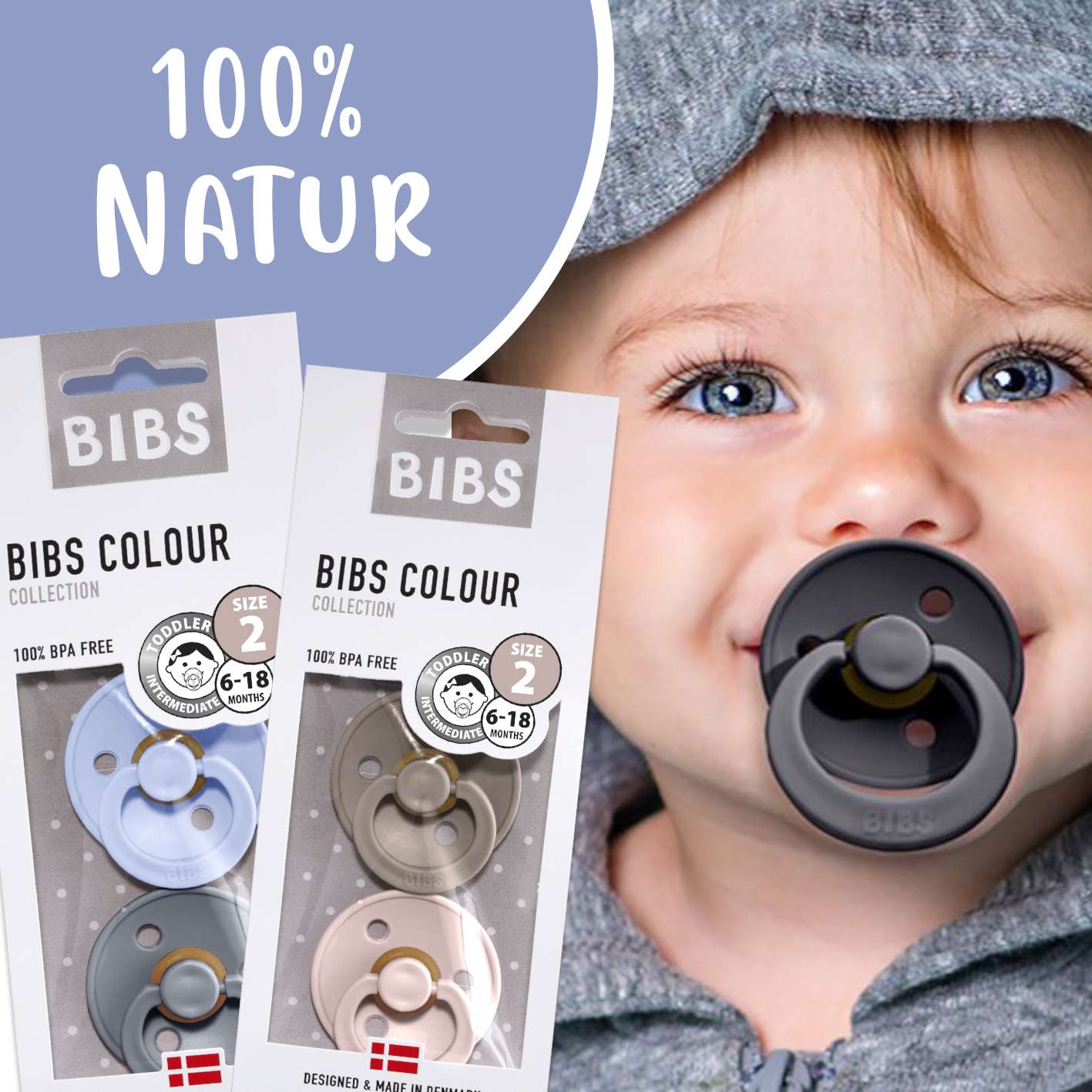 BI-100230 Bibs Schnuller 100% gleiche Farben, Sky blue, Größe 1