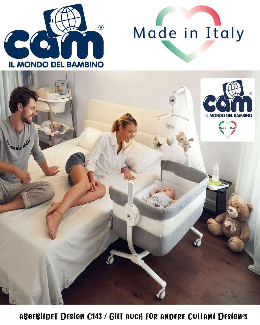 925-T163 CAM 2 in 1 Beistellbett - Babywiege CULLAMI | praktisch - schön, antracite con stelline / Anthrazit mit Sternen